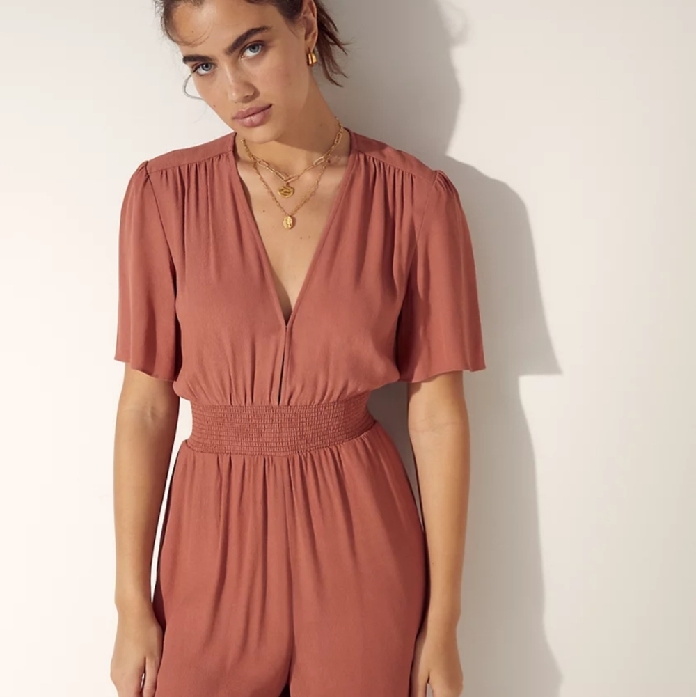 Wilfred L Illana Rust Orange Brown V-neck Jumpsuit